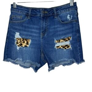 Judy Blue Leopard Patchwork Denim Shorts Medium